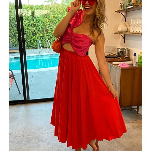 Amur Pink Orange One Shoulder Gown SIZE 2 Pleated Cut Out Formal Vacation $600 - Picture 11 of 16